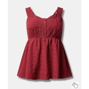 Torrid Babydoll Cotton Window Pane Button Front Tank